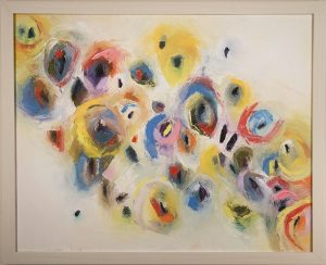 Contemporary Abstract Painting of Bright Circles on a White Background