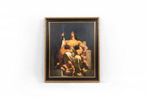 Abstract Painting of a Woman Breastfeeding in a Black and Gold Frame