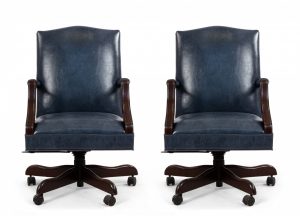 Blue Leather Rolling Office/Swivel Chairs