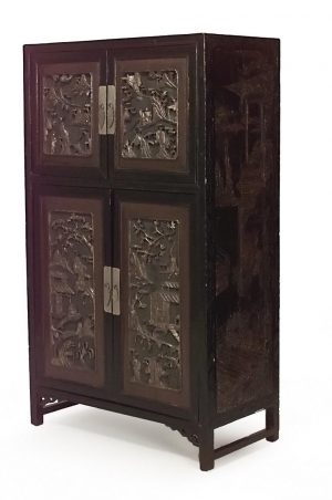 Chinese Black Lacquered Coromandel Cabinets