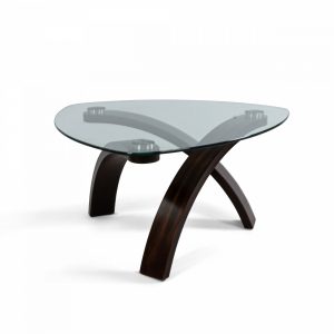 American Modern Molded Dark Wood and Glass Coffee Table