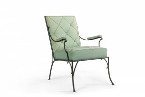 French Green Cushions Iron Arm Chairs