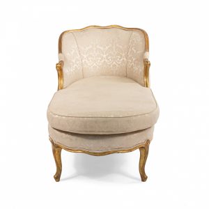 French Louis XV White Damask Chaise