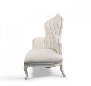 French Victorian Style White Button Tufted Chaise