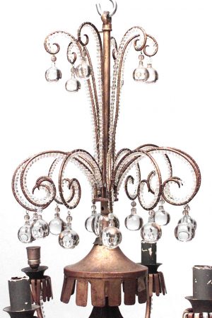 Bagues French Mid-Century Metal and Crystal Bead Chandelier