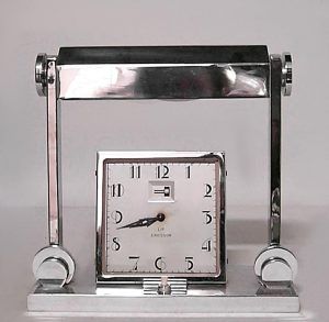 American Art Deco Chrome Desk Lamp With Clock
