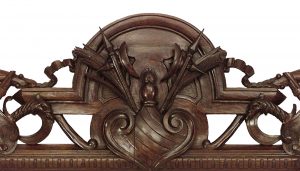 American Victorian Carved Mahogany Military Design Wall Mirror