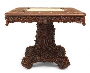 American Rustic Chess Game Table With Slat Twig and Root Design