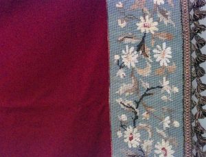American Victorian Maroon and Blue Needlepoint Table Cover