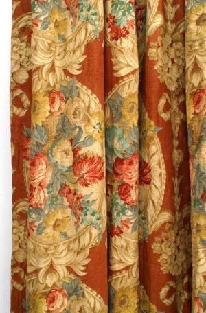 Pair of English Country Style Printed Linen Floral Drapes