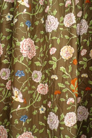Pair of English Victorian Style Cotton Drapes with Flowering Drapes